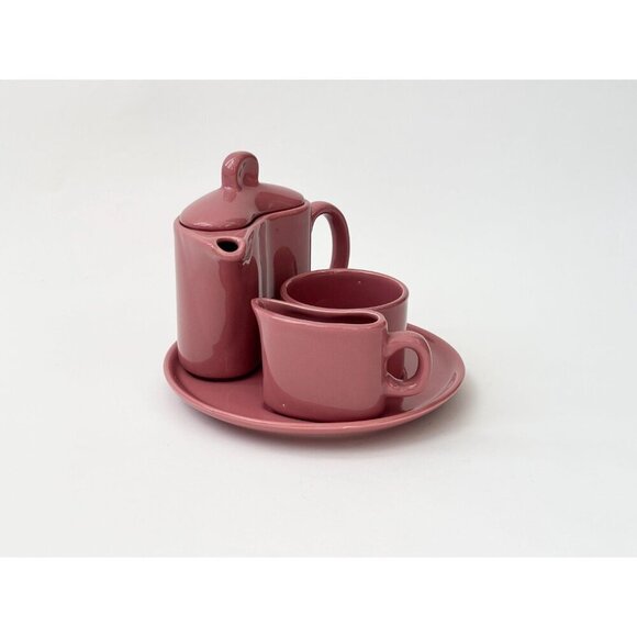 Midcentury Mauve | Pink Full Tea or Coffee w Sugar & Creamer Pottery Vintage Set - Picture 2 of 9